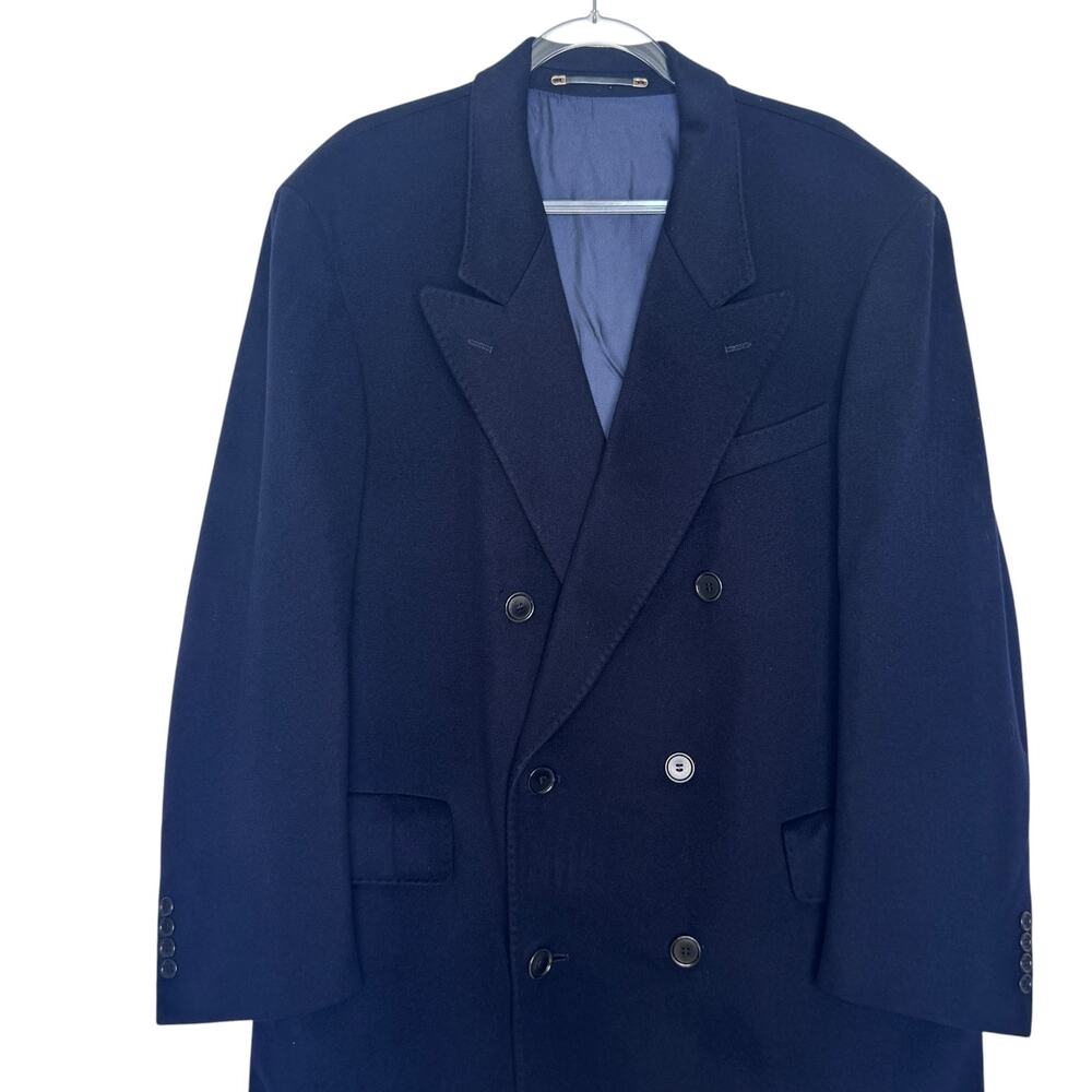 Vintage 90s Edward Pelger Navy Wool Double Breasted Overcoat XL - Picture 3 of 16